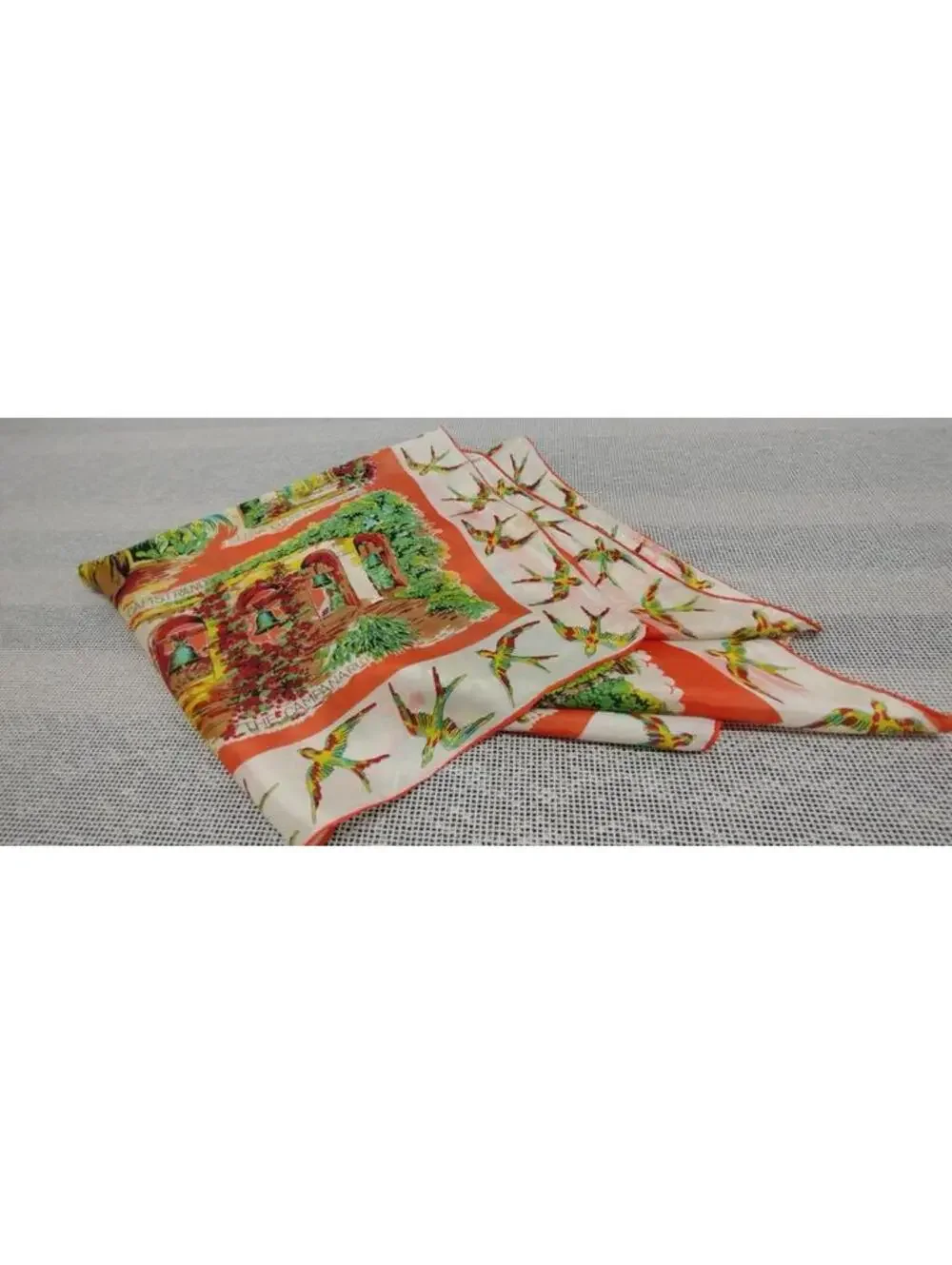 40s 30s California Missions Scarf Birds SAN JUAN CAPISTRANO 1930s MULTICOLOR ART